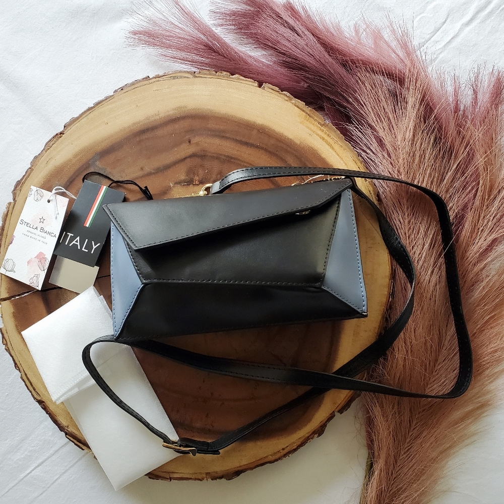 STELLA BIANCA Genuine Italian Leather Geometric Multicolor Crossbody Purse